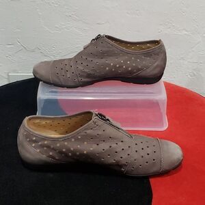 Gabor Hovercraft Grey Leather Laser Cut Flats Size UK 5.5 or US 8